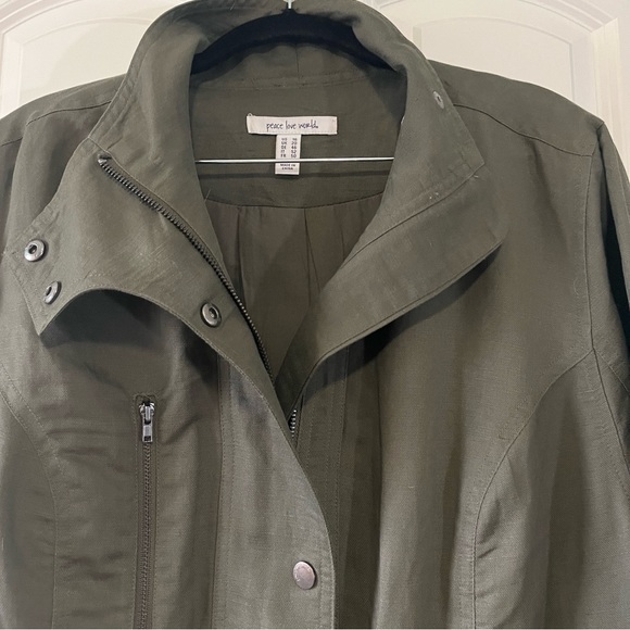 Peace Love World linen army green utility jacket - Picture 6 of 12